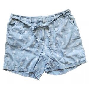 Kim Rogers Shorts Women Size 14 Chambray Sailboat Nautical Coastal Cotton Denim